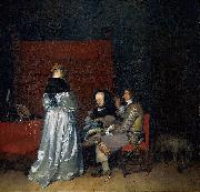 Gerard ter Borch the Younger Three Figures conversing in an Interior, known as The Paternal Admonition oil on canvas